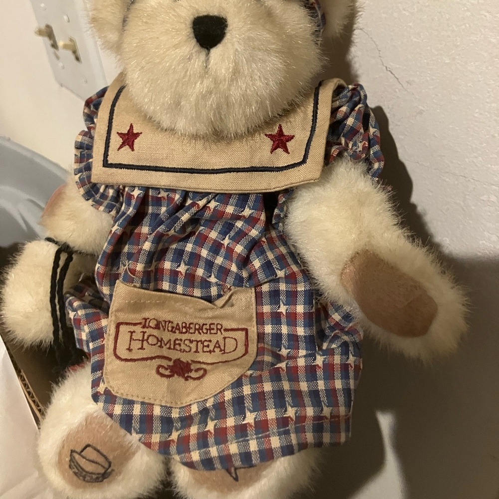 Longaberger Teddy Bear with Blue and Red Plaid Outfit